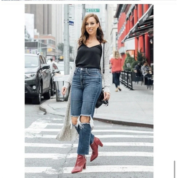 L’Agence Jeans Audrina Size 25 Blue Destructed Knee Crop Straight Leg Denim - Picture 1 of 11